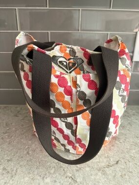Roxy Canvas Tote in Pink, Orange and Brown Dot Print